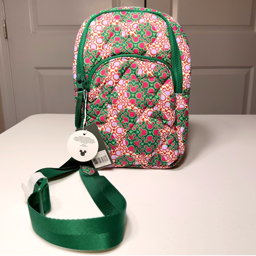 Vera Bradley Disney Mickey Mouse Sling Backpack Quilted Crossbody Bag Green New